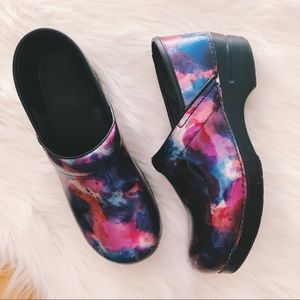 dansko professional watercolor patent clogs